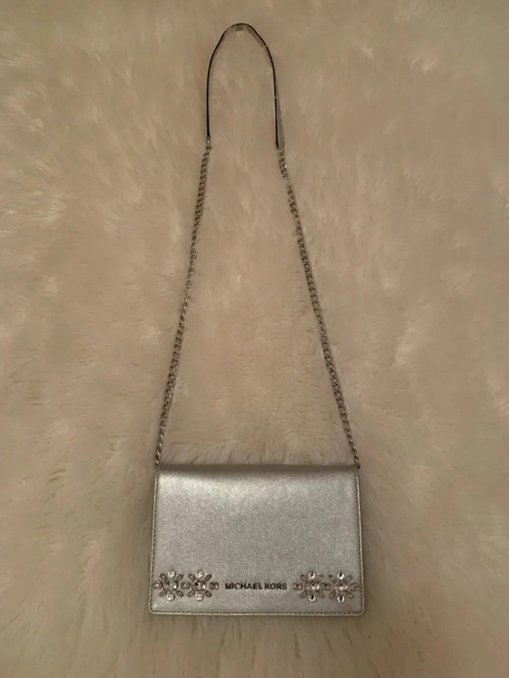 Michael Kors Silver Crystal Embellished Crossbody Wallet/Flat Bag